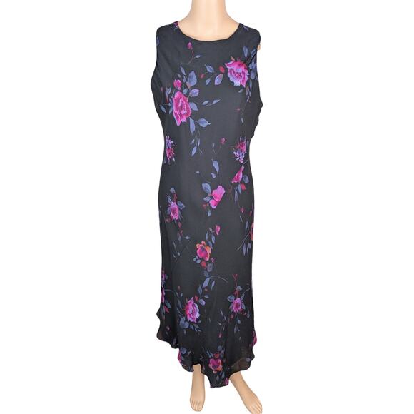 Jones New York Dresses & Skirts - Vtg Y2K Jones New York Silk Chiffon Floral Asymmetric Midi Dress 12 Whimsigoth